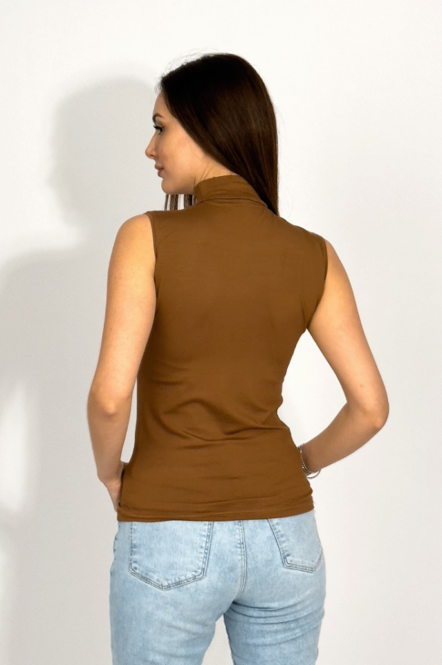 Kadın Sıfır Kol Yarım Balıkçı Yaka Body 1 Adet TABA - S/M