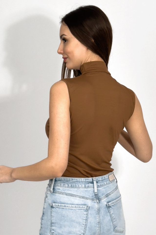 Kadın Sıfır Kol Yarım Balıkçı Yaka Body 1 Adet TABA - L/XL