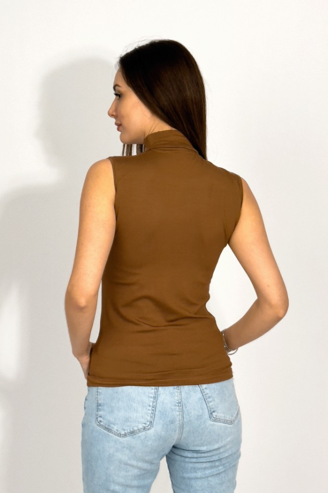 Kadın Sıfır Kol Yarım Balıkçı Yaka Body 1 Adet TABA - L/XL