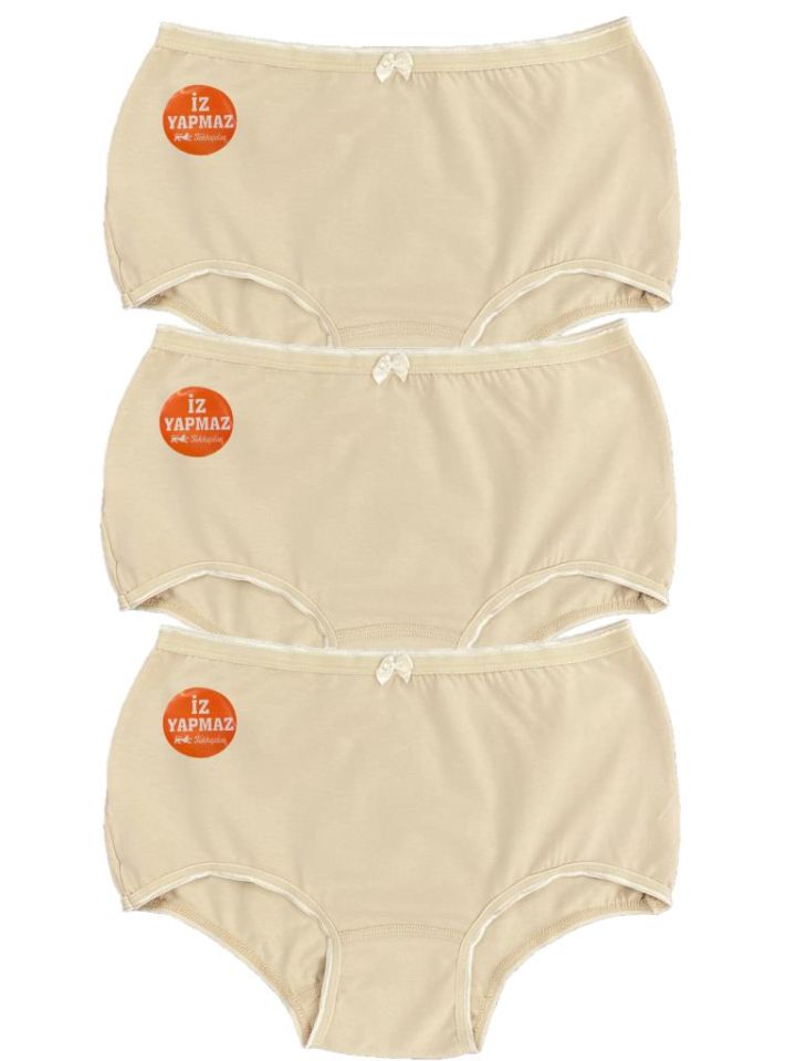 Kadın İz Yapmaz Yüksek Bel Retro Külot 3 Adet BEJ - XL