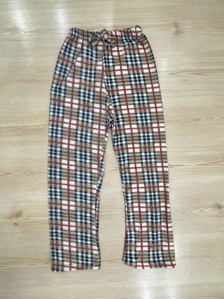 Kadın Polar Pijama Altı Kışlık Lastikli Bel Tek Alt 2XL - Bej Kare
