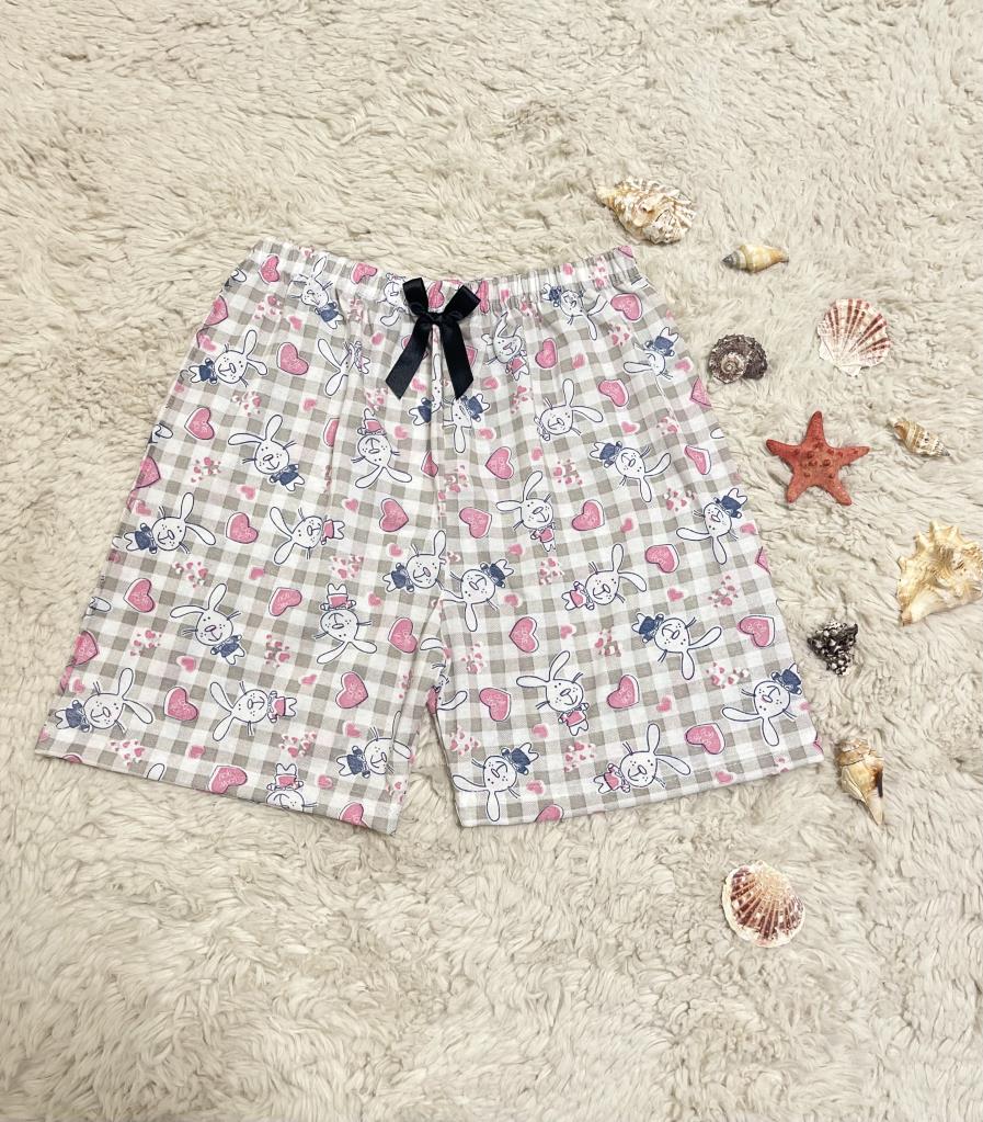 %100 Pamuk Kadın Yüksek Bel Dört Mevsim Şort Pijama Pembe Panda - XXL