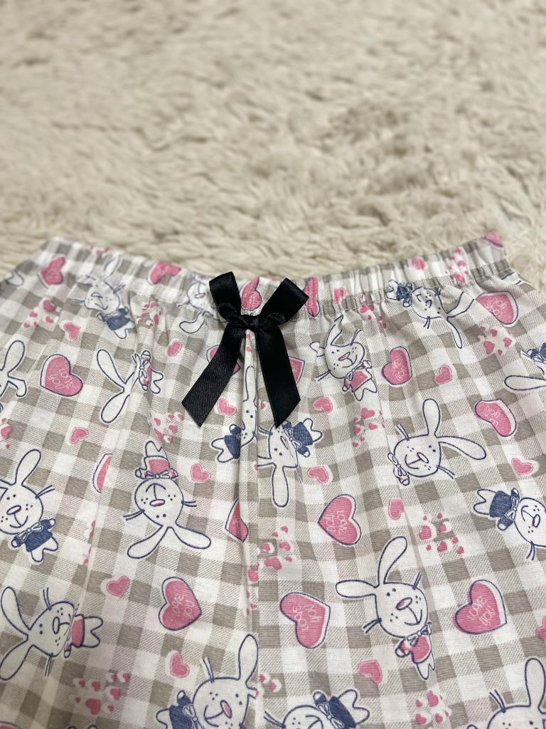 %100 Pamuk Kadın Yüksek Bel Dört Mevsim Şort Pijama Pembe Panda - XXL