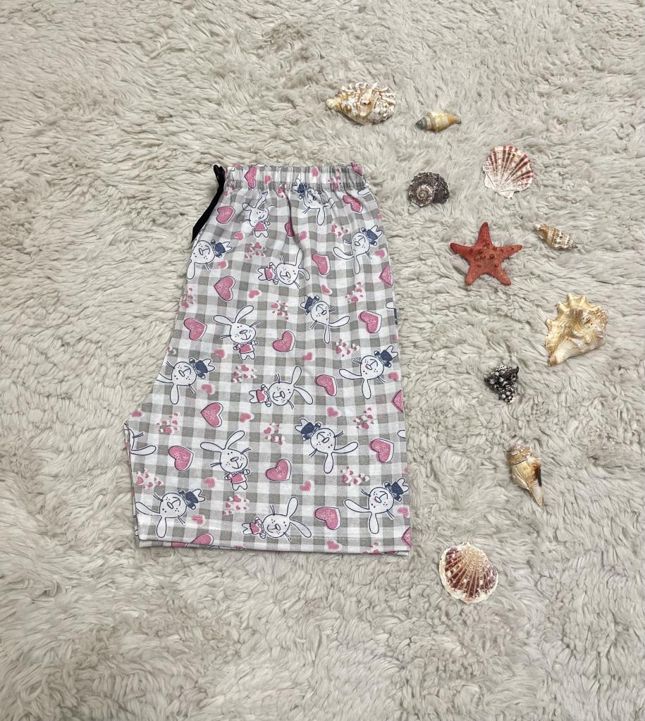 %100 Pamuk Kadın Yüksek Bel Dört Mevsim Şort Pijama Pembe Panda - XXL