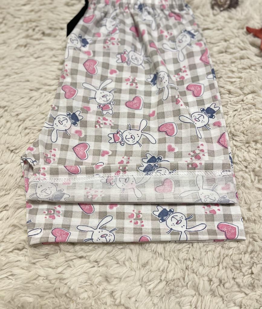 %100 Pamuk Kadın Yüksek Bel Dört Mevsim Şort Pijama Pembe Panda - XXL