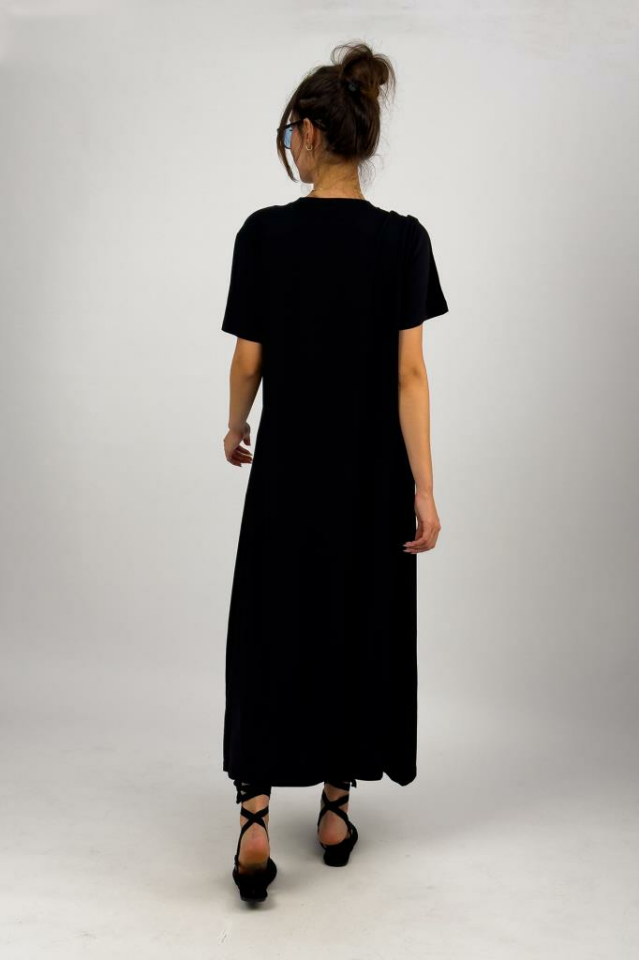 Kadın Yazlık Kısa Kollu Viskon Midi Boy Bisiklet Yaka Elbise SİYAH - S/M