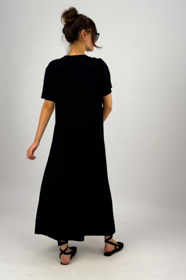 Kadın Yazlık Kısa Kollu Viskon Midi Boy Bisiklet Yaka Elbise SİYAH - 2XL/3XL