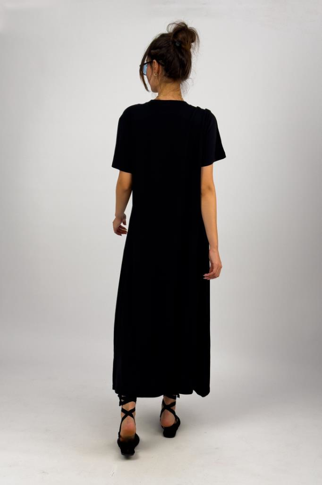 Kadın Yazlık Kısa Kollu Viskon Midi Boy Bisiklet Yaka Elbise SİYAH - 2XL/3XL