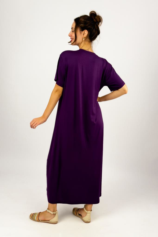 Kadın Yazlık Kısa Kollu Viskon Midi Boy Bisiklet Yaka Elbise Mürdüm - 2XL/3XL