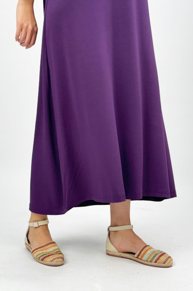 Kadın Yazlık Kısa Kollu Viskon Midi Boy Bisiklet Yaka Elbise Mürdüm - 2XL/3XL