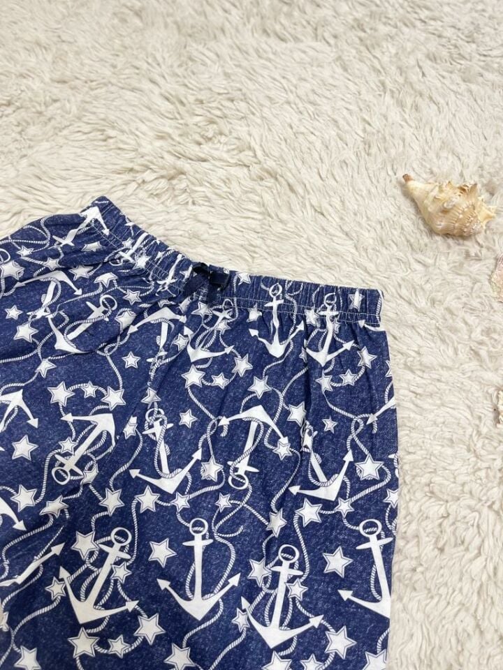 %100 Pamuk Kadın Yüksek Bel Dört Mevsim Şort Pijama Lacivert Çapa - XXL