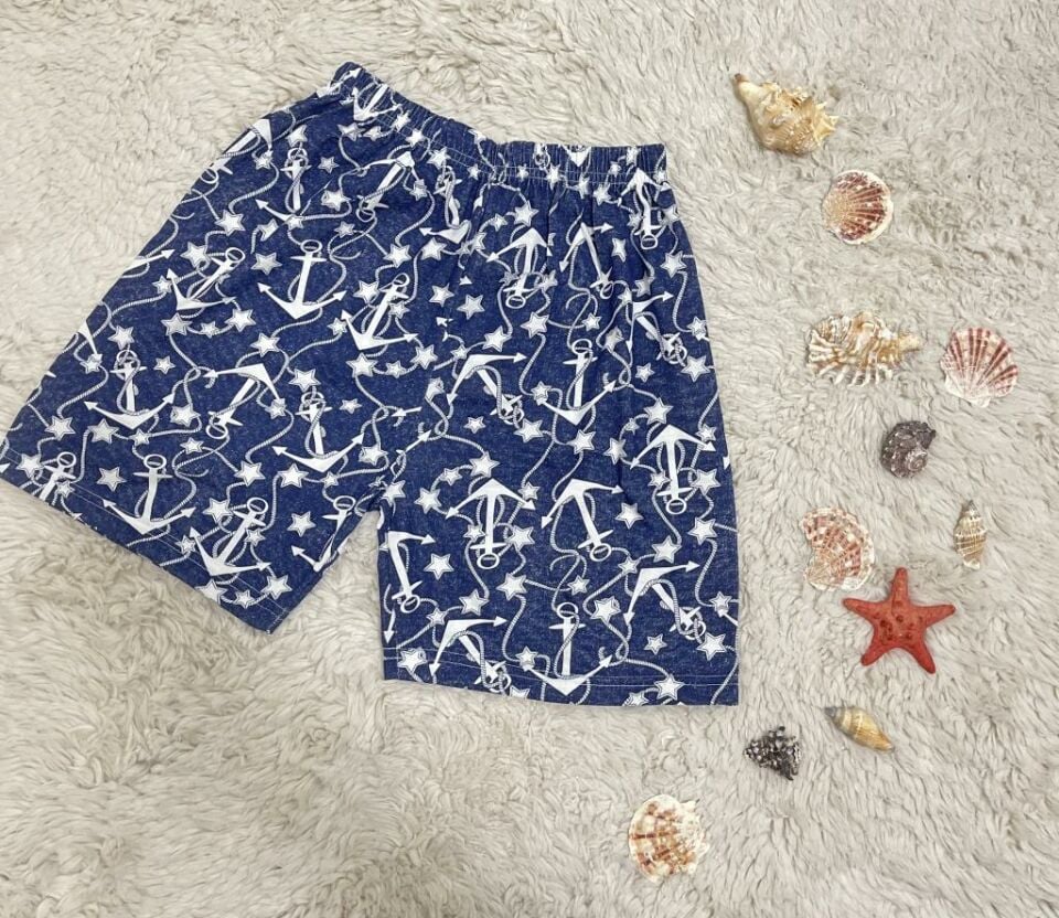 %100 Pamuk Kadın Yüksek Bel Dört Mevsim Şort Pijama Lacivert Çapa - XXL