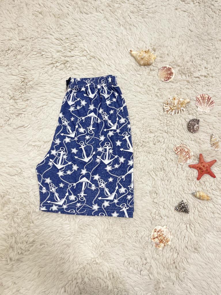 %100 Pamuk Kadın Yüksek Bel Dört Mevsim Şort Pijama Lacivert Çapa - XXL