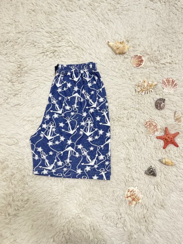 %100 Pamuk Kadın Yüksek Bel Dört Mevsim Şort Pijama Lacivert Çapa - XXL