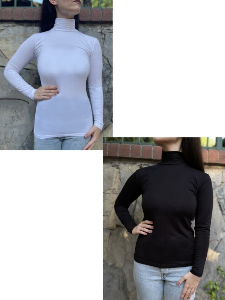 Kadın Uzun Kollu Yarım Balıkçı Yaka Body 2 Adet Karışık