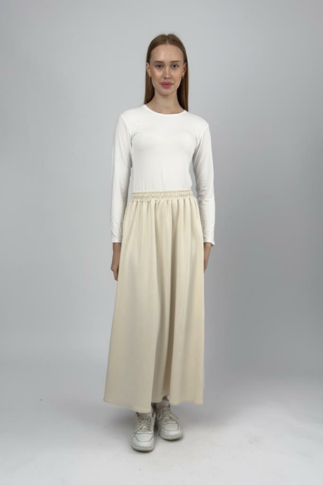 Kadın Oysho Kumaş Lastikli Bel Midi Etek