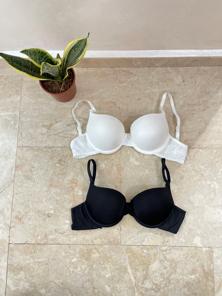 2'li Ekonomik Paket Double Push Up Dolgulu Destekli Siyah Beyaz - 90