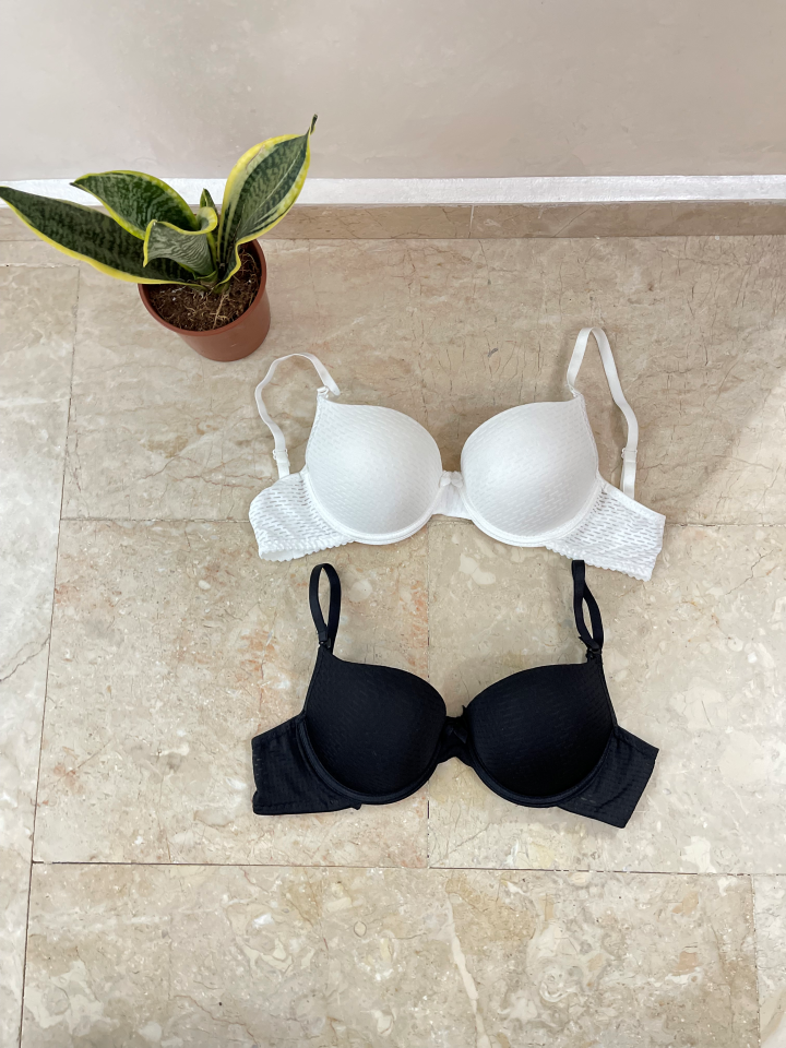 2'li Ekonomik Paket Double Push Up Dolgulu Destekli Siyah Beyaz - 80