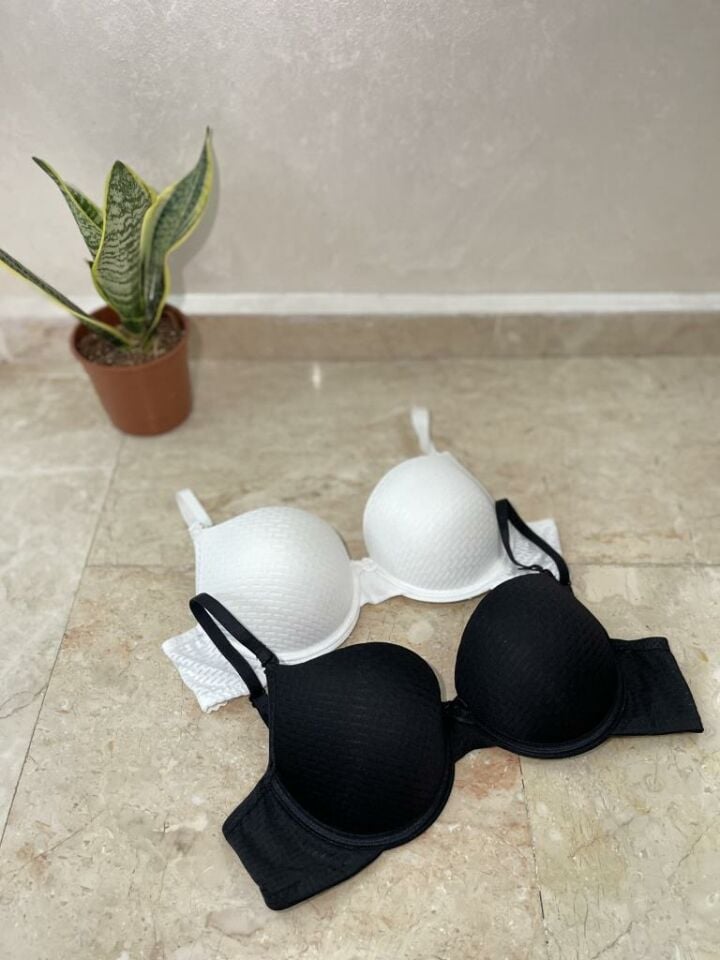 2'li Ekonomik Paket Double Push Up Dolgulu Destekli Siyah Beyaz - 75