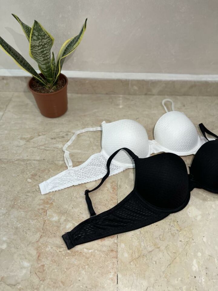 2'li Ekonomik Paket Double Push Up Dolgulu Destekli Siyah Beyaz - 75