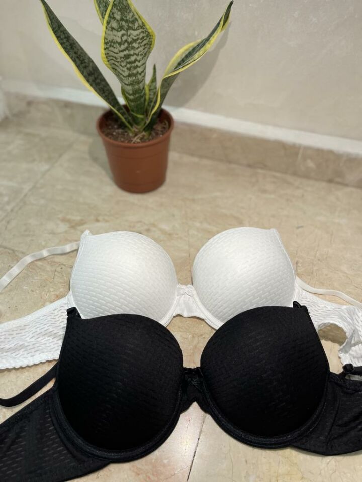 2'li Ekonomik Paket Double Push Up Dolgulu Destekli Siyah Beyaz - 75
