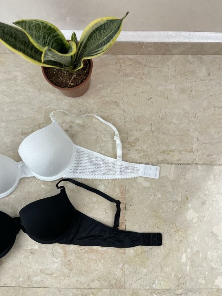 2'li Ekonomik Paket Double Push Up Dolgulu Destekli Siyah Beyaz - 75