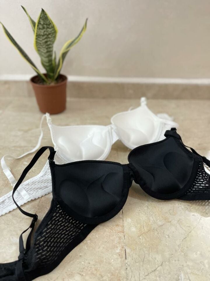 2'li Ekonomik Paket Double Push Up Dolgulu Destekli Siyah Beyaz - 75