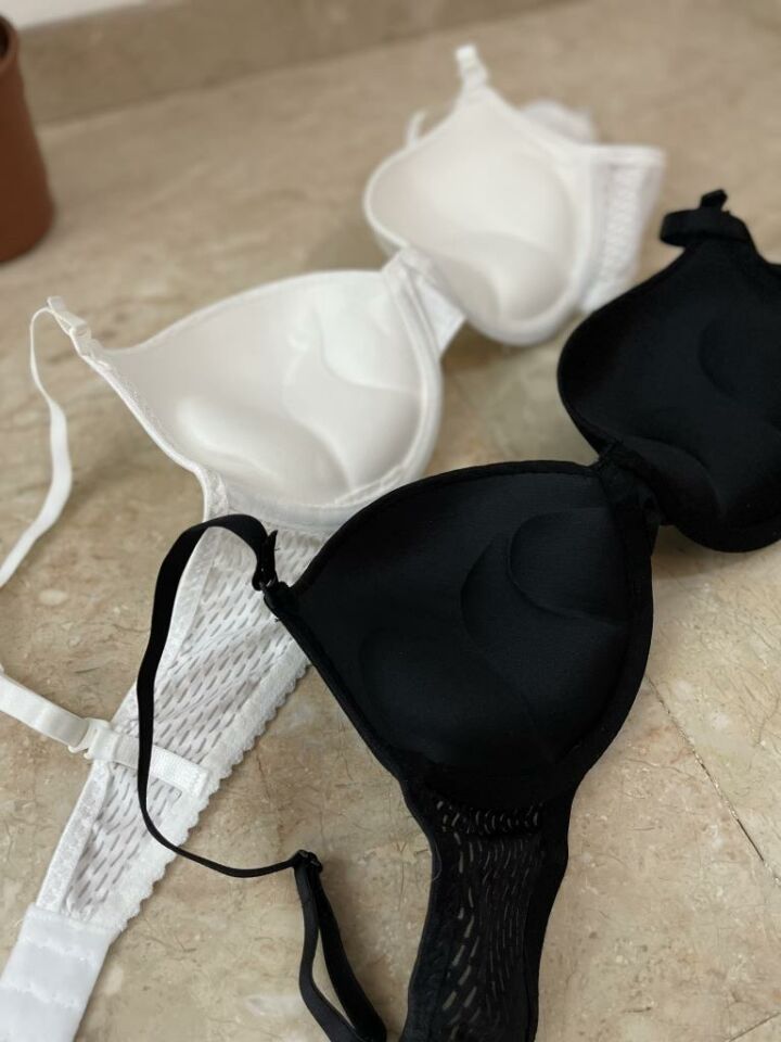 2'li Ekonomik Paket Double Push Up Dolgulu Destekli Siyah Beyaz - 75