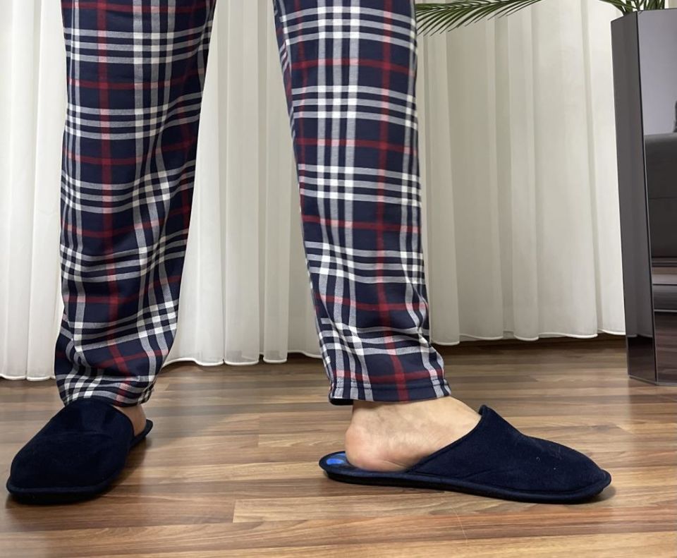 Erkek %100 Pamuk Cepsiz Beli Lastikli Pijama Altı Eşofman Koyu Lacivert Kare - XL