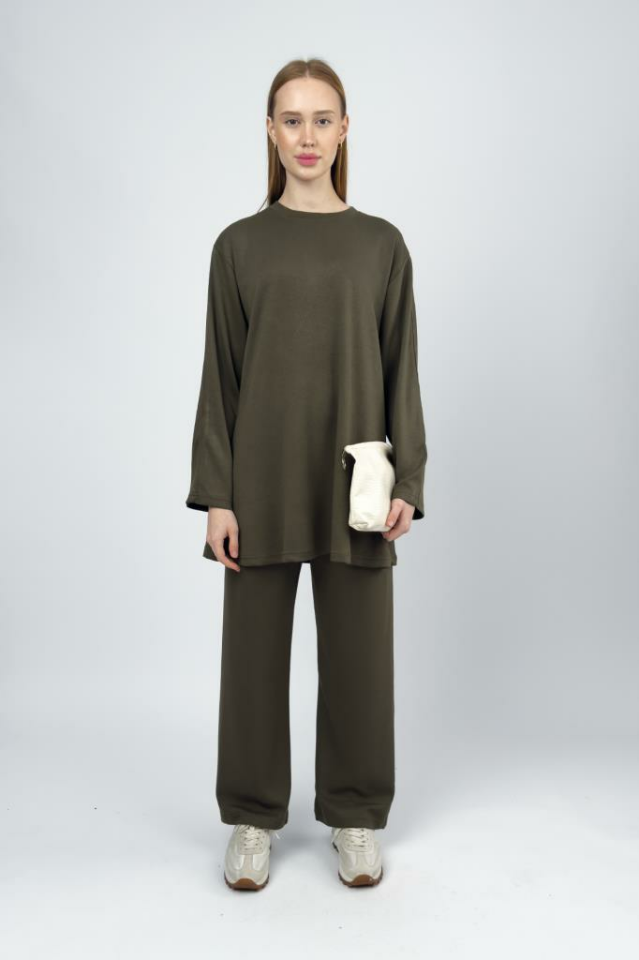 Kadın Modal Tencel Tunik Pantolon Takım HAKİ - 2XL/3XL