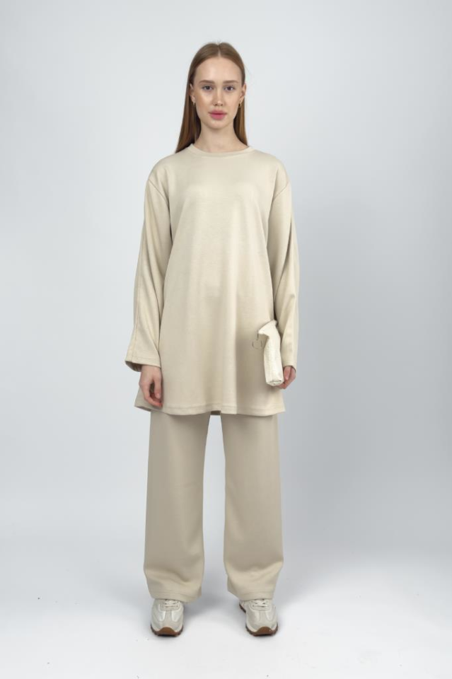 Kadın Modal Tencel Tunik Pantolon Takım Bej - S/M