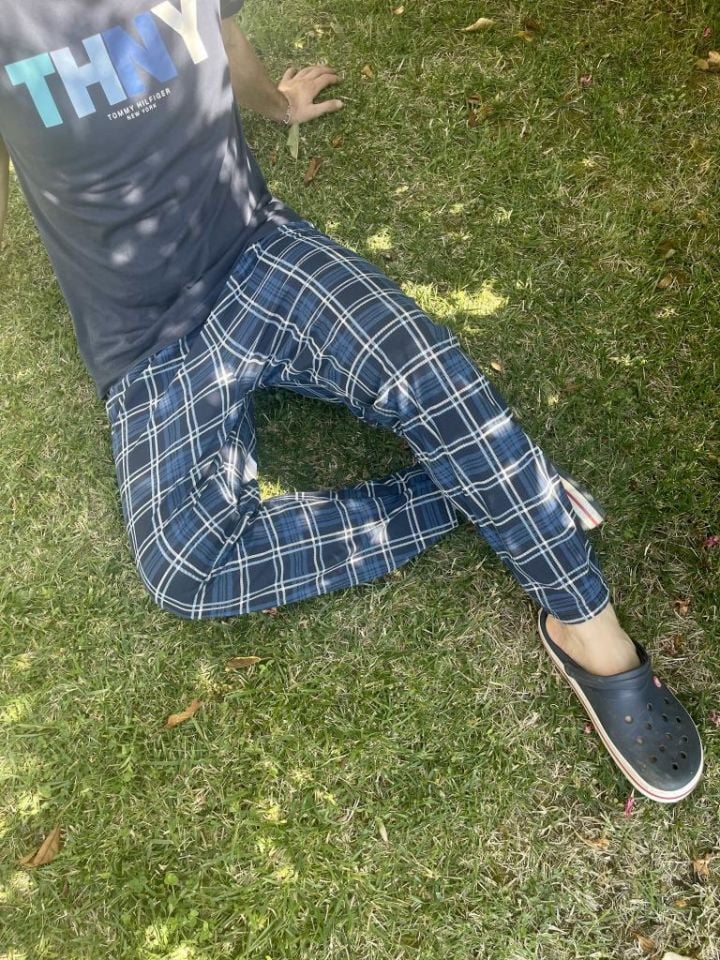 Erkek %100 Pamuk Cepsiz Beli Lastikli Pijama Altı Eşofman Lacivert Kare - M