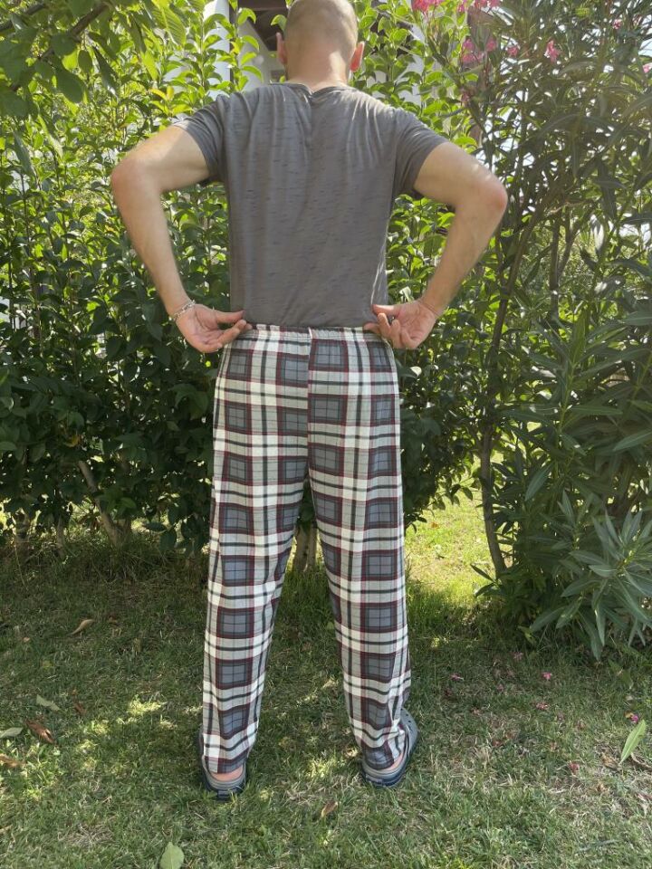 Erkek %100 Pamuk Cepsiz Beli Lastikli Pijama Altı Eşofman Antrasit Kare - L