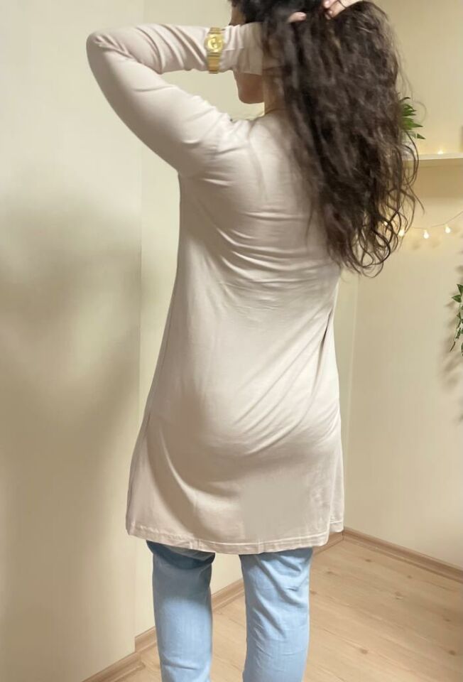  Kadın Uzun Kol Bisiklet Yaka Penye Tunik Içlik Dış Giyim BEJ - 2XL/3XL