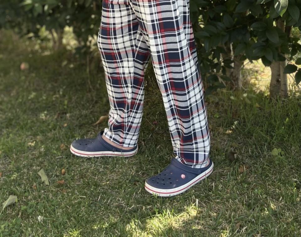 Erkek %100 Pamuk Cepsiz Beli Lastikli Pijama Altı Eşofman Bordo Lacivert Kare - S
