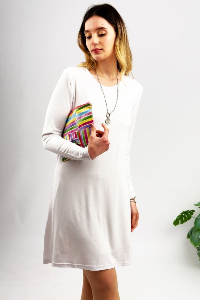  Kadın Uzun Kol Bisiklet Yaka Penye Tunik Içlik Dış Giyim BEYAZ - 2XL/3XL