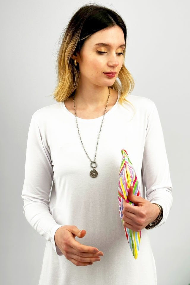  Kadın Uzun Kol Bisiklet Yaka Penye Tunik Içlik Dış Giyim BEYAZ - 2XL/3XL