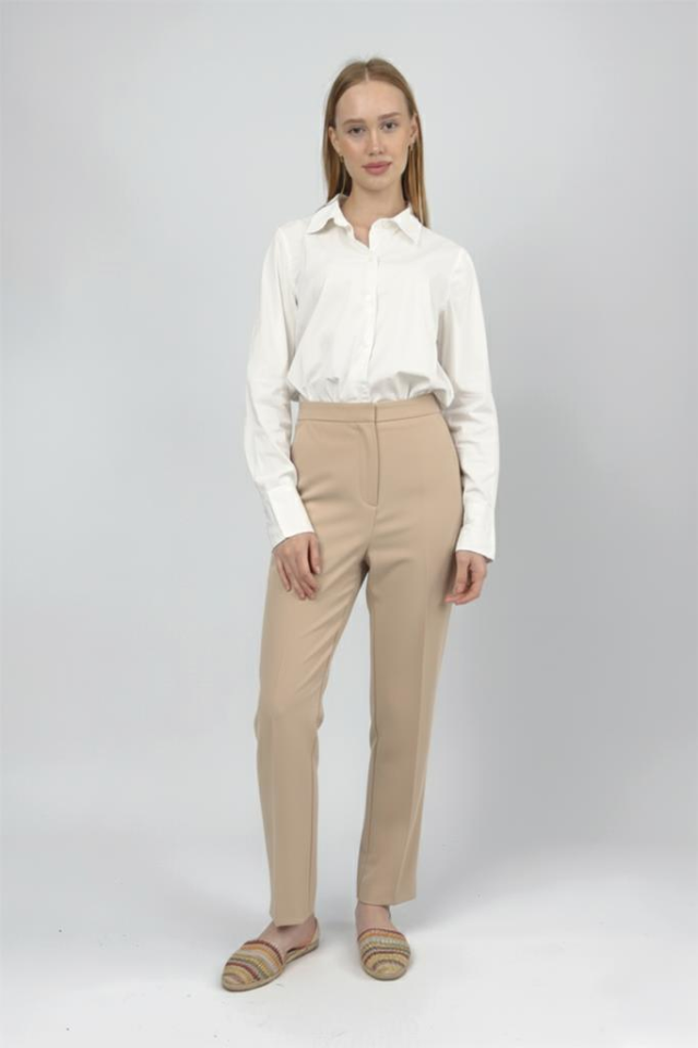 Kadın Yüksek bel Esnek/ Likralı Kumaş Havuç Kesim Pensli Pantolon Taş - XL