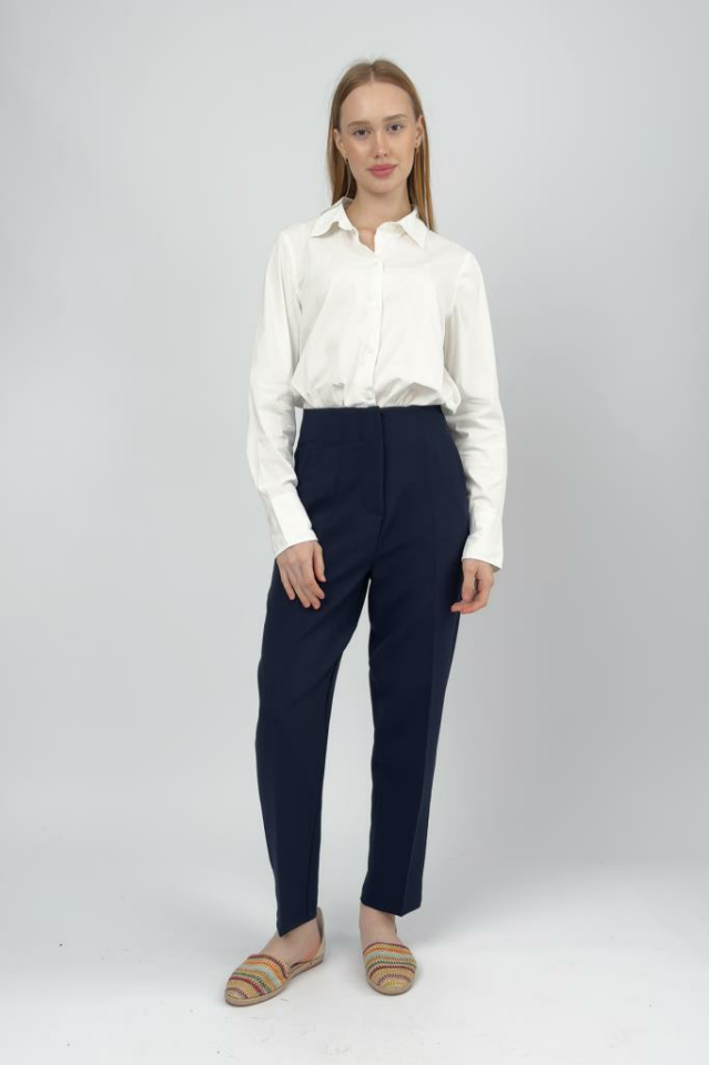 Kadın Yüksek bel Esnek/ Likralı Kumaş Havuç Kesim Pensli Pantolon 22.2 Laci - M