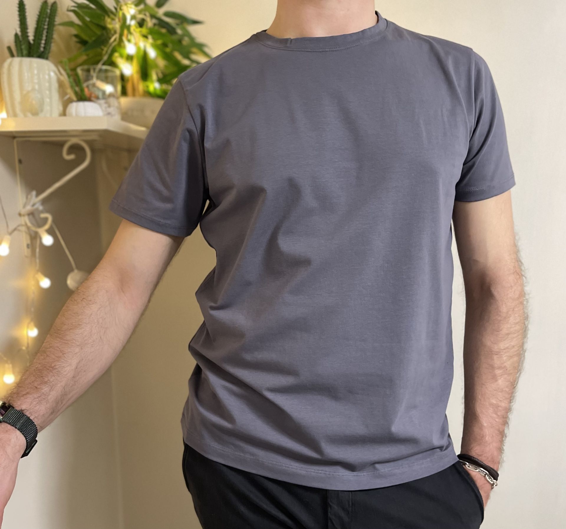 Erkek Slim Fit Dar Kesim Bisiklet Yaka Kısa Kol Pamuklu 5'li Tişört Paketi Yeşil Siyah Beyaz Gri Lacivert - S
