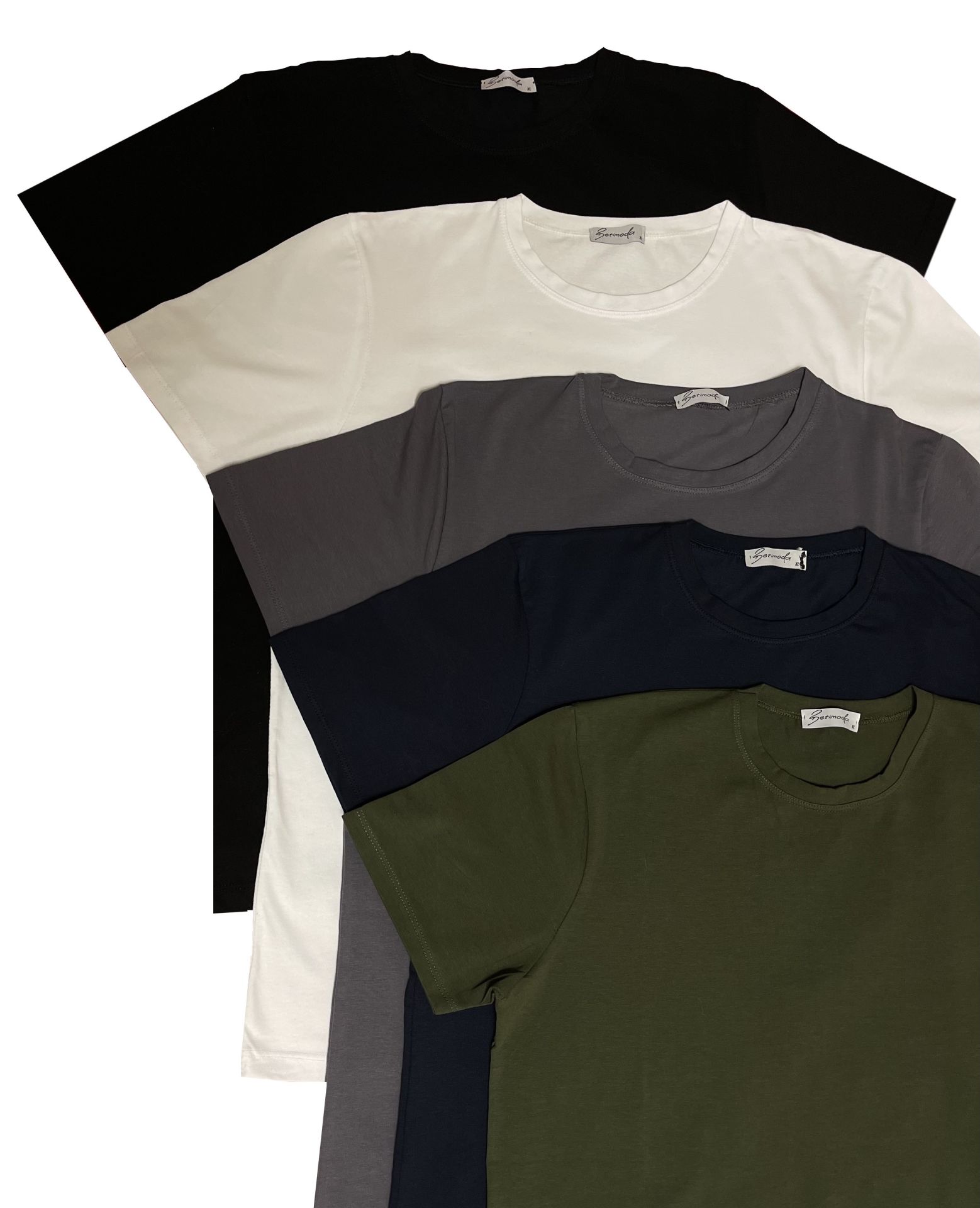 Erkek Slim Fit Dar Kesim Bisiklet Yaka Kısa Kol Pamuklu 5'li Tişört Paketi Yeşil Siyah Beyaz Gri Lacivert - S