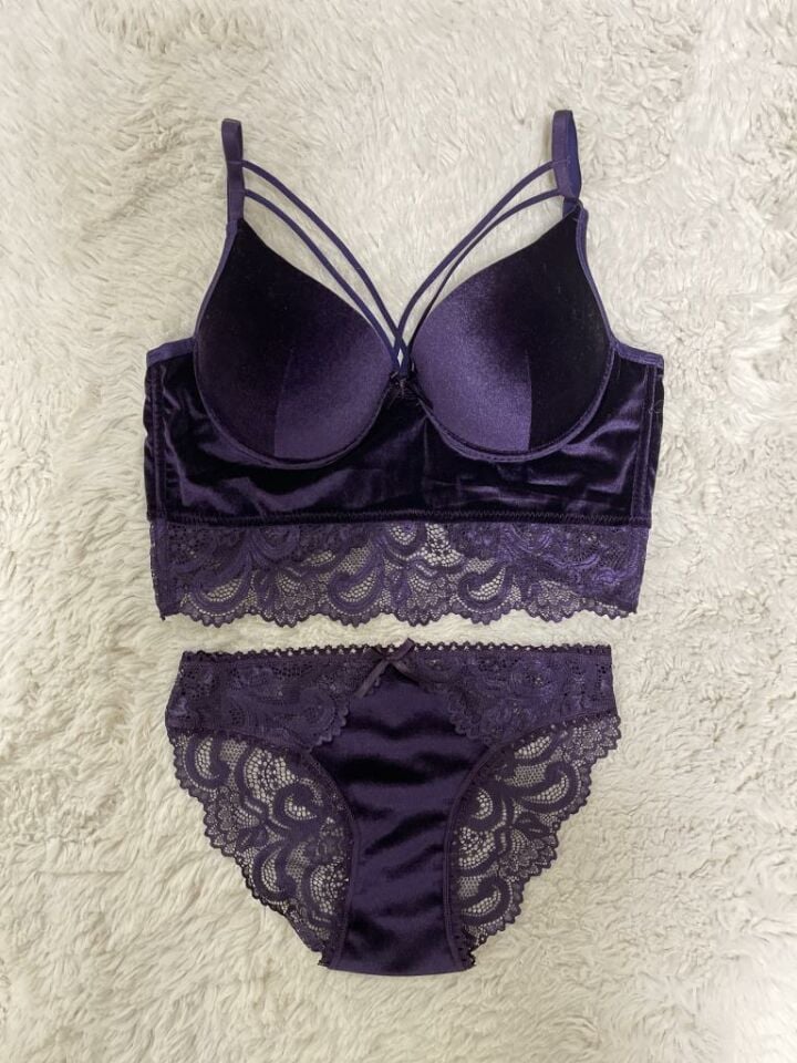 Kadın Destekli Kadife İpli Takım Patlıcan Moru - 80