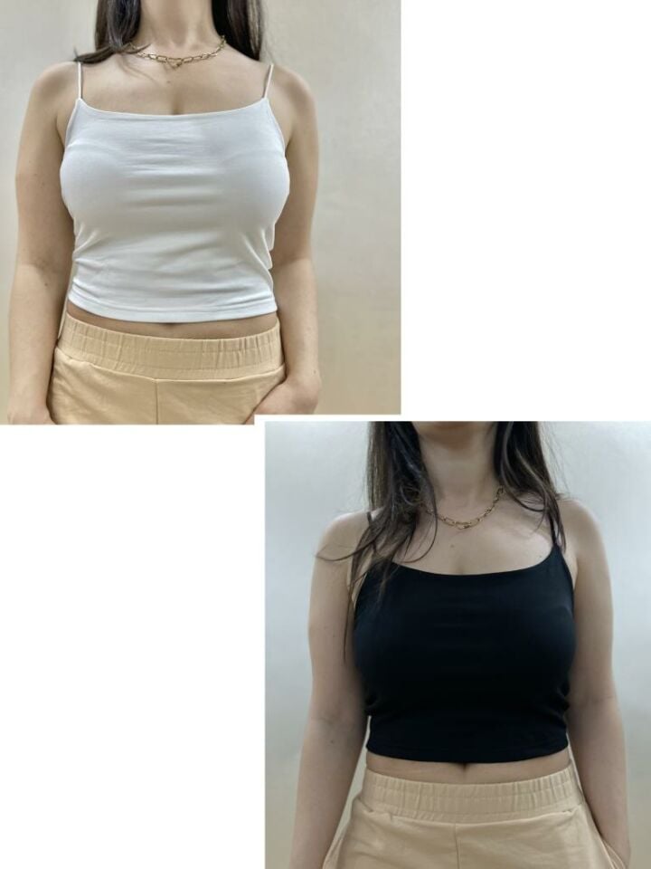 Kadın Pamuklu Crop Top Askılı Büstiyer 2 Adet Karışık Renk - L