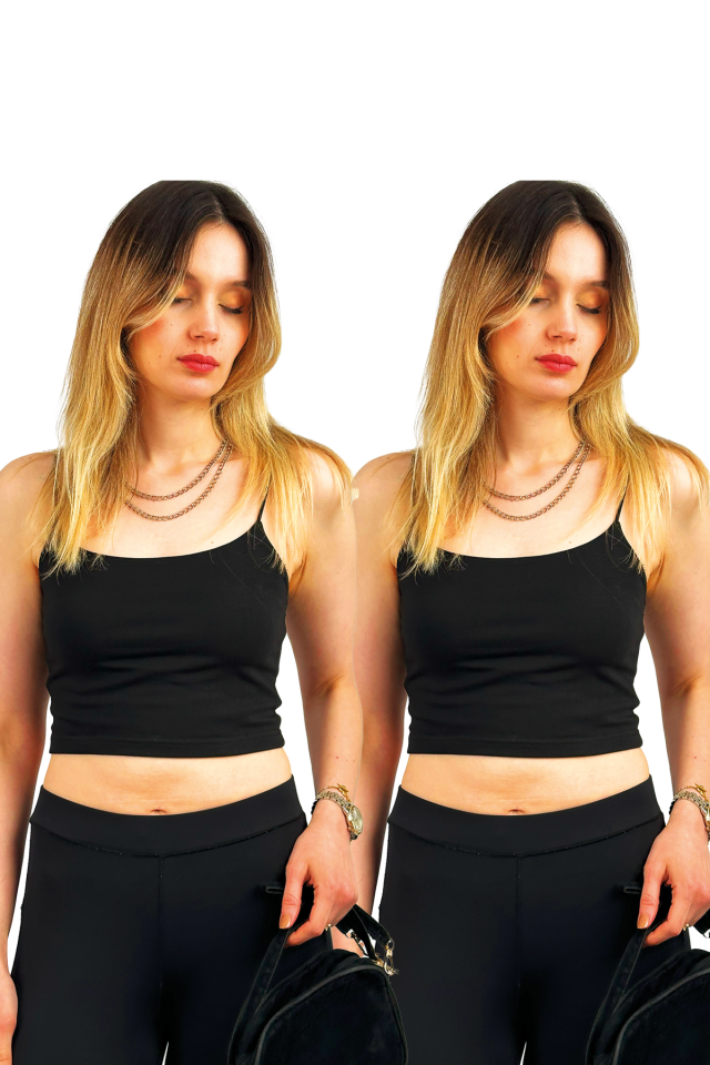 Kadın Pamuklu Crop Top Askılı Büstiyer 2 Adet SİYAH - L