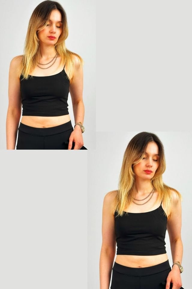 Kadın Pamuklu Crop Top Askılı Büstiyer 2 Adet SİYAH - L