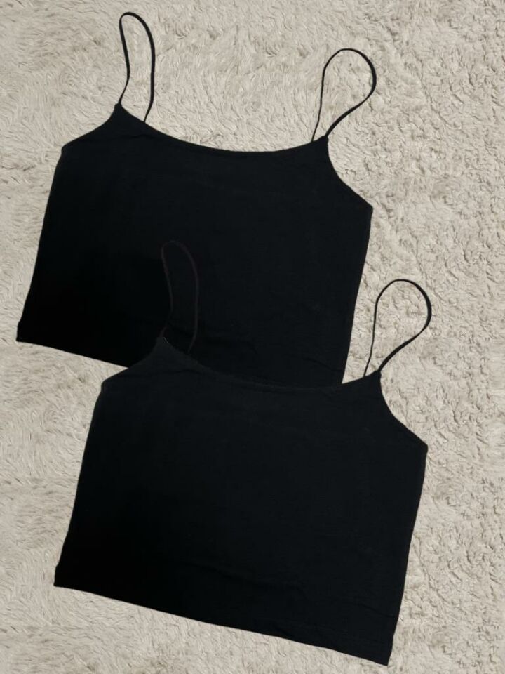 Kadın Pamuklu Crop Top Askılı Büstiyer 2 Adet SİYAH - L