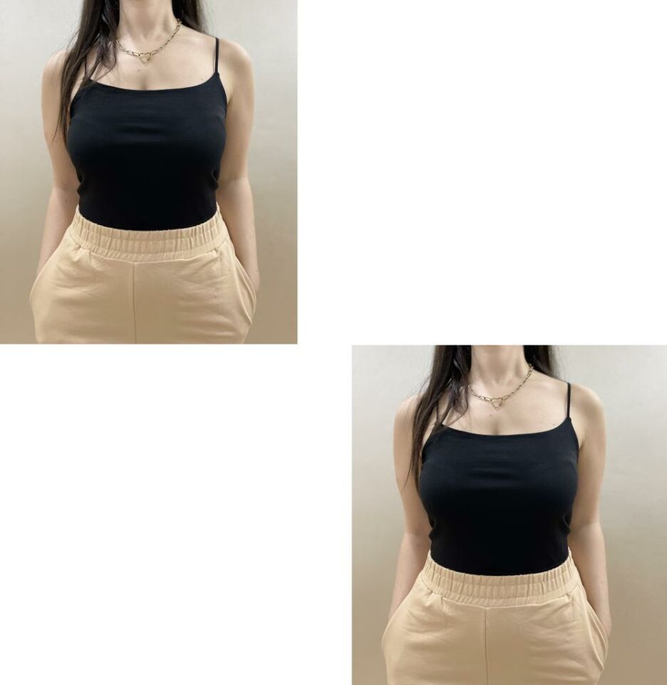 Kadın Pamuklu Crop Top Askılı Büstiyer 2 Adet SİYAH - L