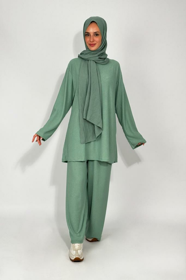 Kadın Tunik Pantolon Alt Üst İkili Rahat Kalıp Tesettür Takım S