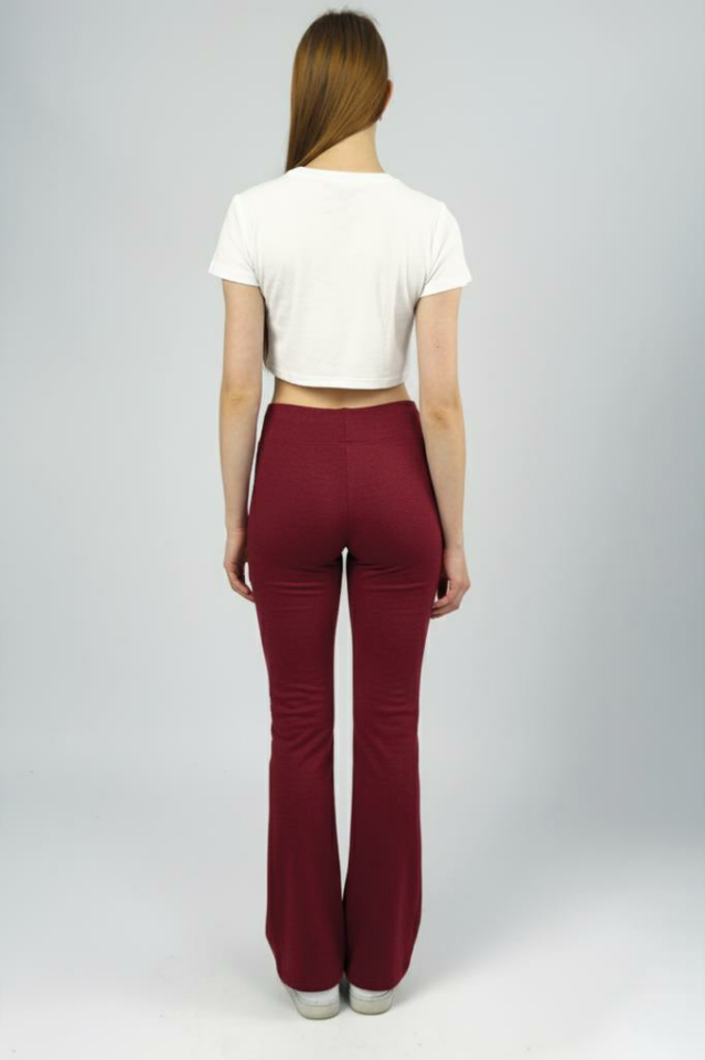 Kadın Yüksek Bel Likralı Esnek İspanyol Paça Pantolon Tayt BORDO - M