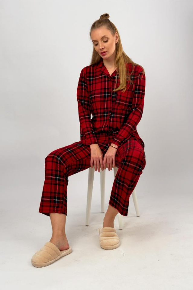 Kadın Kadife Süet Önden Düğmeli Cepli Kışlık Sıcak Tutan Lastikli Bel Pijama Takımı Kır.Siyah Beyaz - 2XL